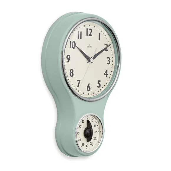 Retro Wall Clock with Timer - Sage