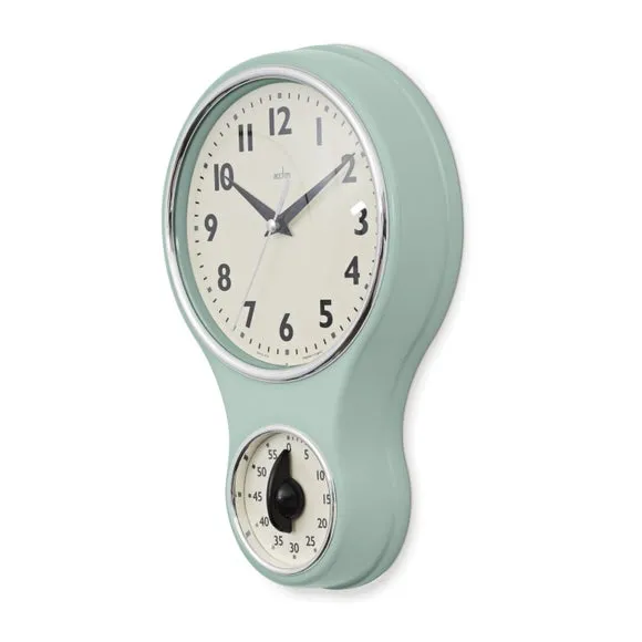 Retro Wall Clock with Timer - Sage