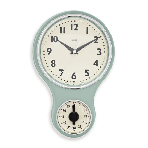 Retro Wall Clock with Timer - Sage