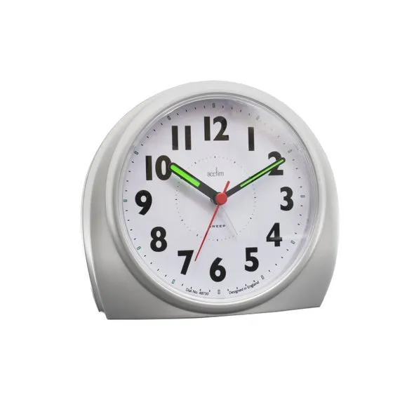 Round Alarm Clock Non-Ticking - Silver