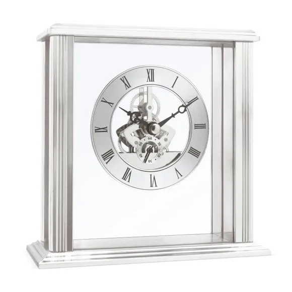 Skeleton Mantel Clock - Silver, Metal