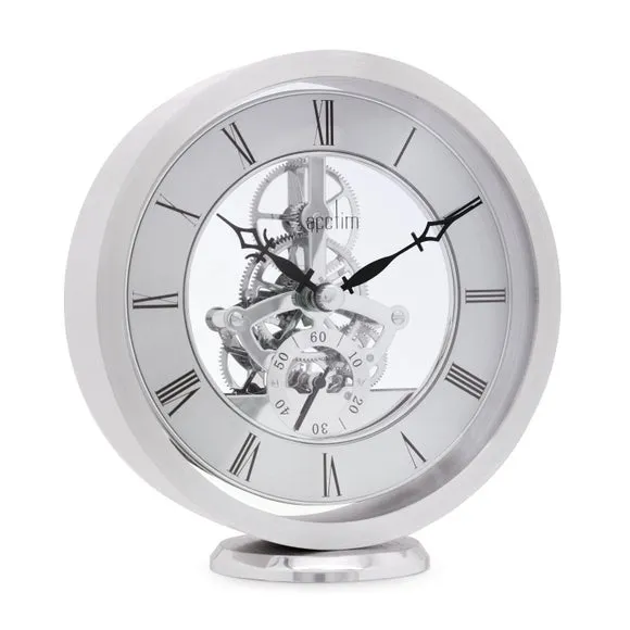 Skeleton Mantel Clock - Silver, Metal