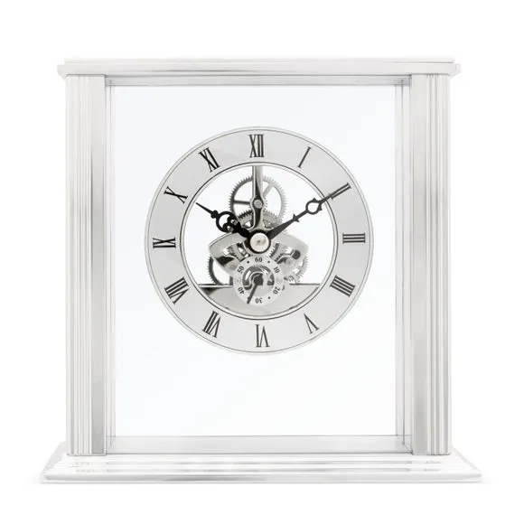 Skeleton Mantel Clock - Silver, Metal