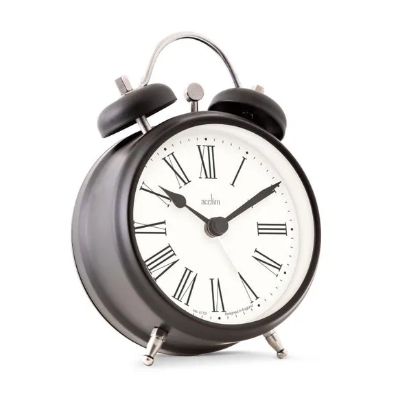 Small Alarm Clock Roman Numerals - Black, Metal