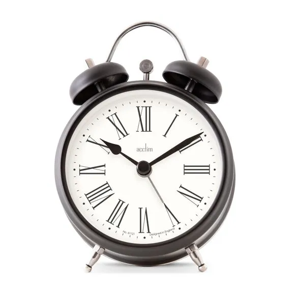 Small Alarm Clock Roman Numerals - Black, Metal image