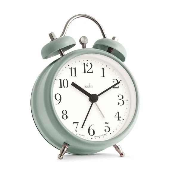 Small Alarm Clock Roman Numerals - Sage, Metal