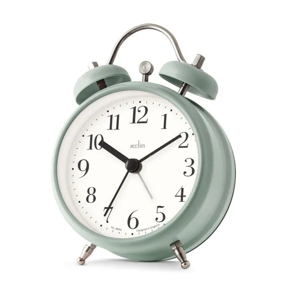 Small Alarm Clock Roman Numerals - Sage, Metal