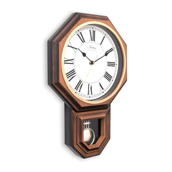 Wooden Wall Clock with Pendulum - Dark Wood