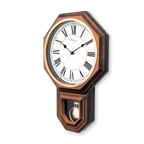 Wooden Wall Clock with Pendulum - Dark Wood