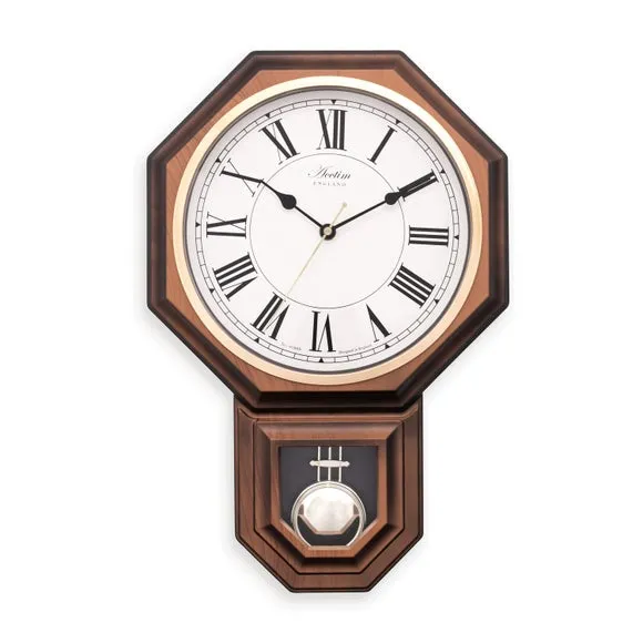 Wooden Wall Clock with Pendulum - Dark Wood