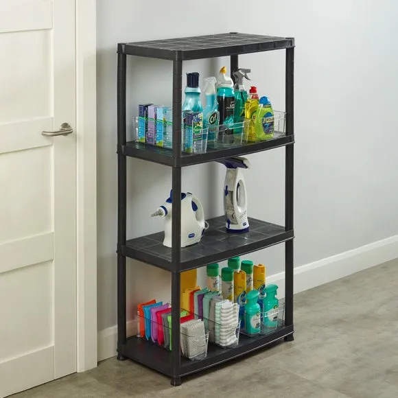 4-Tier Freestanding Storage Unit - Black, Plastic