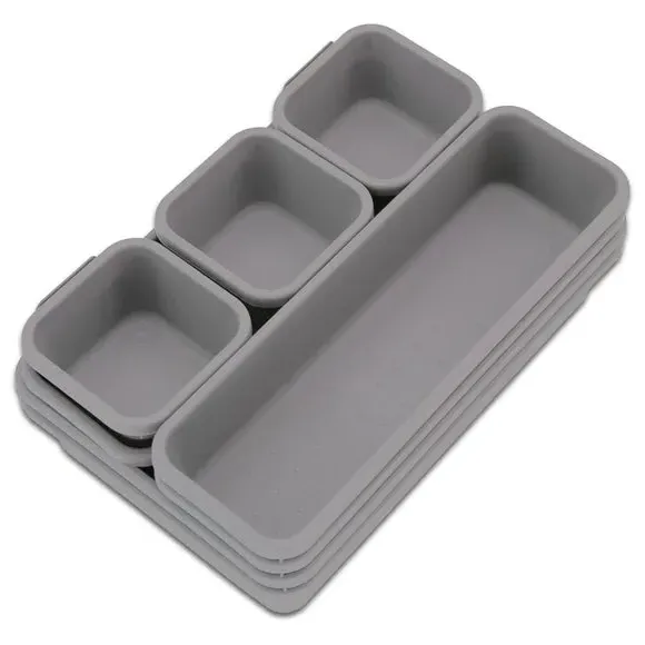 8-Piece Drawer Organiser Set - Grey, Plastic