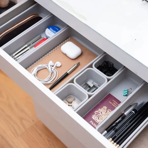 8-Piece Drawer Organiser Set - Grey, Plastic