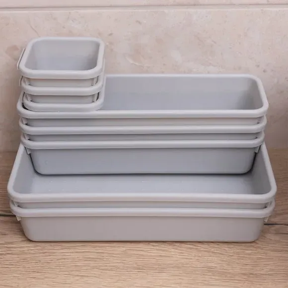 8-Piece Drawer Organiser Set - Grey, Plastic