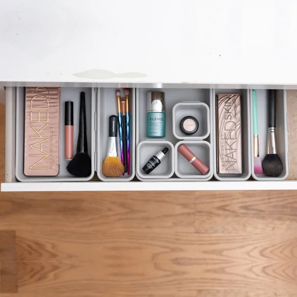 8-Piece Drawer Organiser Set - Grey, Plastic