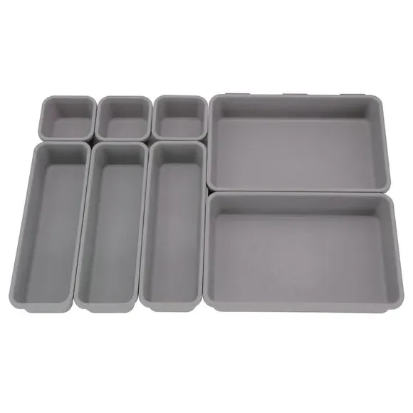 8-Piece Drawer Organiser Set - Grey, Plastic image