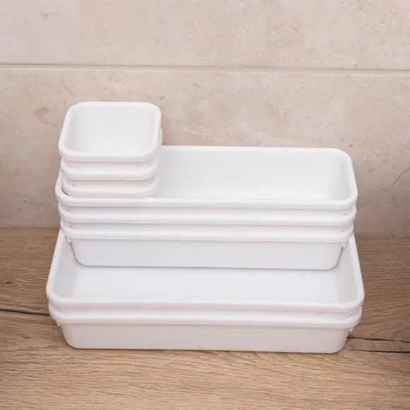 8-Piece Drawer Organiser Set - White, Plastic