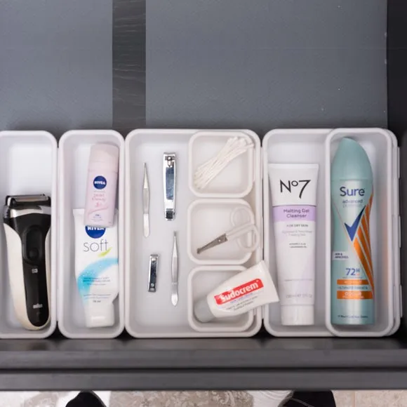 8-Piece Drawer Organiser Set - White, Plastic