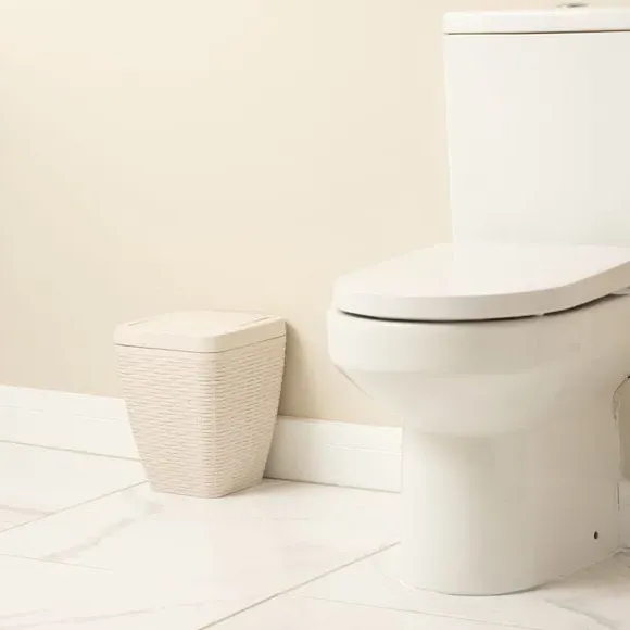 Toilet Brush & Bin Set - Cream, Plastic