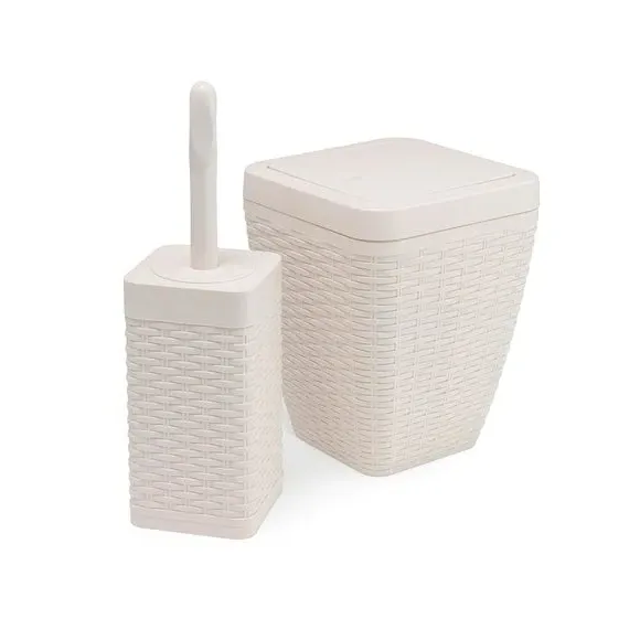 Toilet Brush & Bin Set - Cream, Plastic