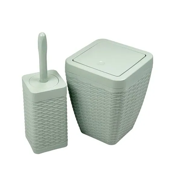 Toilet Brush & Bin Set - Sage, Rattan