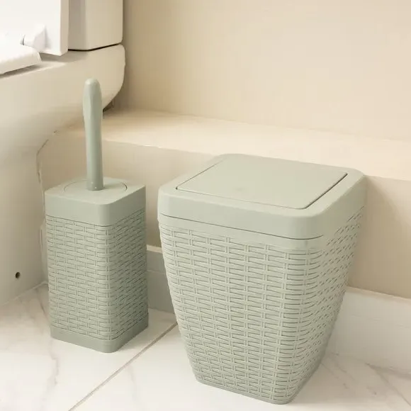 Toilet Brush & Bin Set - Sage, Rattan image