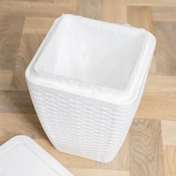 Toilet Brush & Bin Set - White, Rattan Design