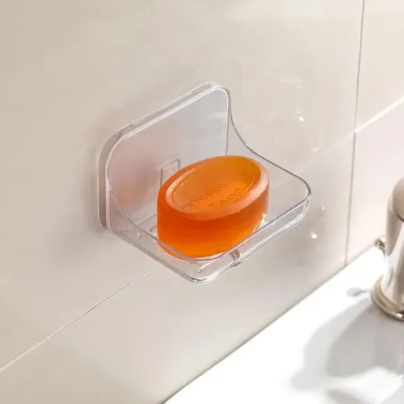 Wall-Mount Soap Dish with Adhesive - Clear, Acrylic image