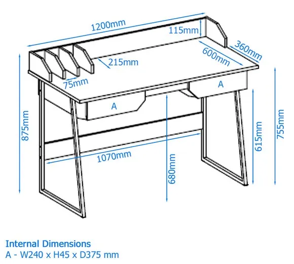 2-Drawer Desk with Storage - Natural