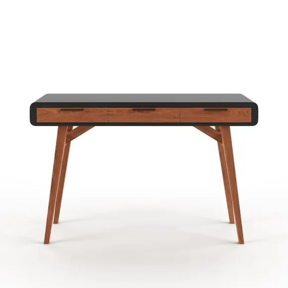3-Drawer Desk with Curved Edges - Brown