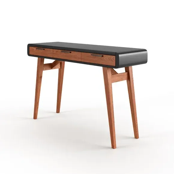3-Drawer Desk with Curved Edges - Brown