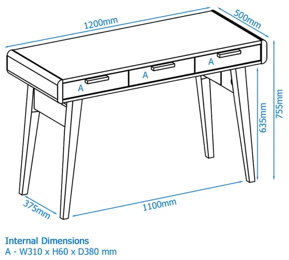 3-Drawer Desk with Curved Edges - Brown