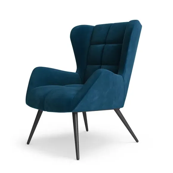 Accent Chair with Metal Frame - Blue, Velvet