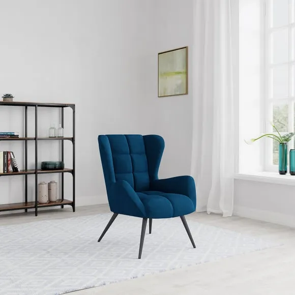 Accent Chair with Metal Frame - Blue, Velvet image