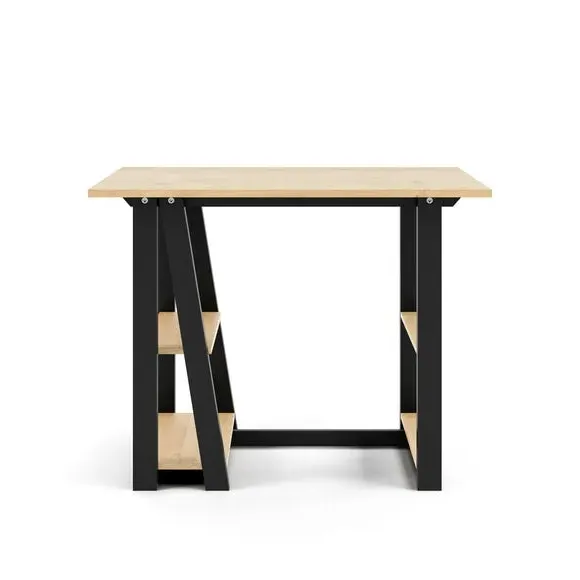 Compact Desk with Shelving - Black, Oak Effect