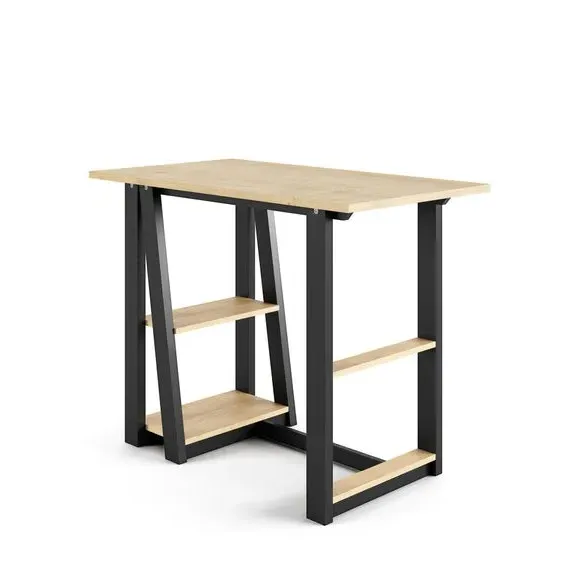 Compact Desk with Shelving - Black, Oak Effect