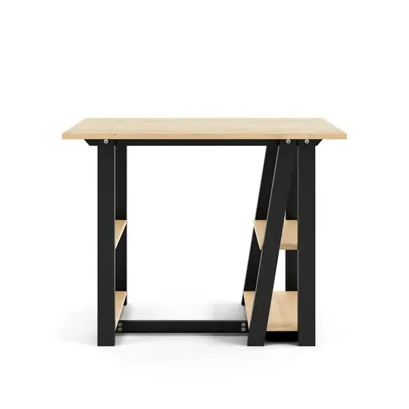 Compact Desk with Shelving - Black, Oak Effect