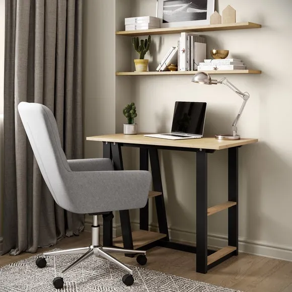 Compact Desk with Shelving - Black, Oak Effect image