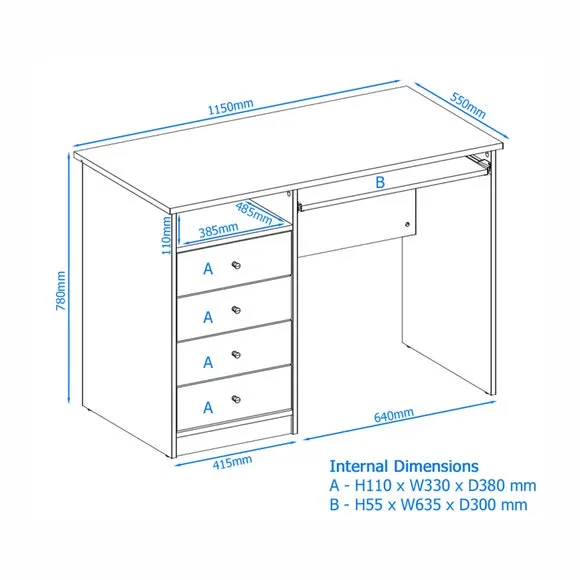 Compact Desk with Storage - White