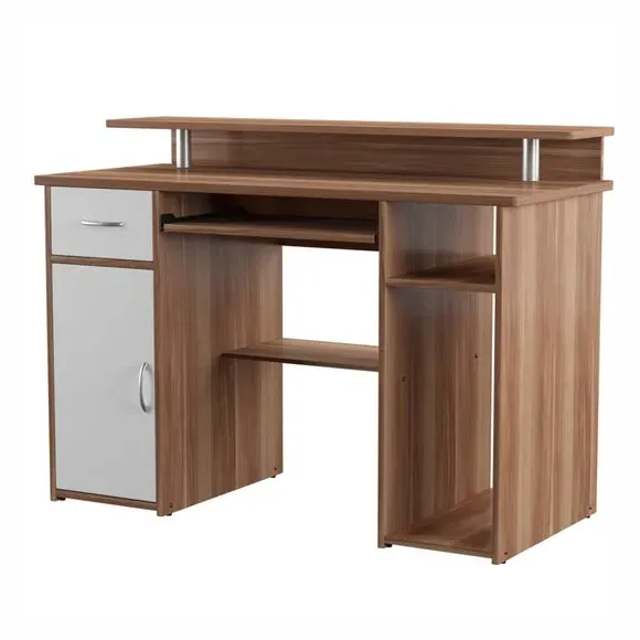 Computer Desk with Storage - Walnut, Wood Effect