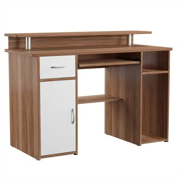 Computer Desk with Storage - Walnut, Wood Effect