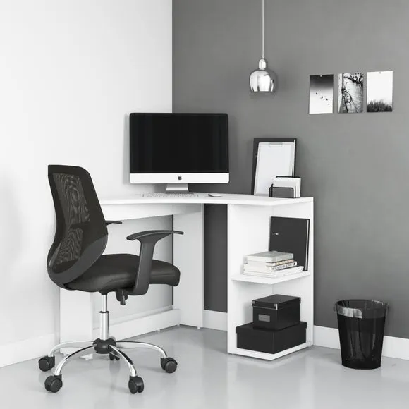 Corner Desk with Shelving - White image