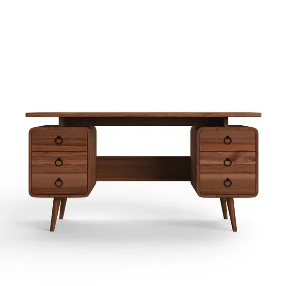 Desk with 6 Drawers - Natural, Mixed Wood