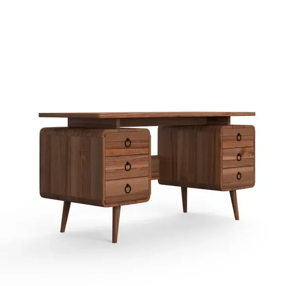 Desk with 6 Drawers - Natural, Mixed Wood