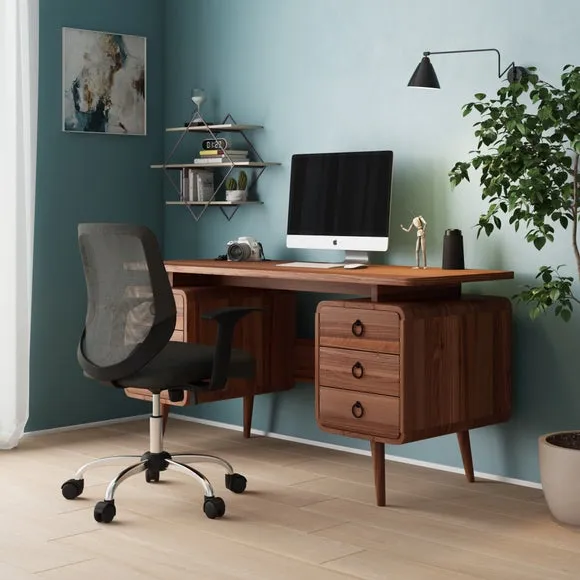 Desk with 6 Drawers - Natural, Mixed Wood image