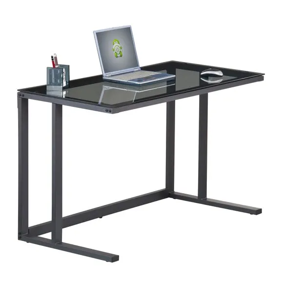 Glass Desk with Steel Frame - Grey