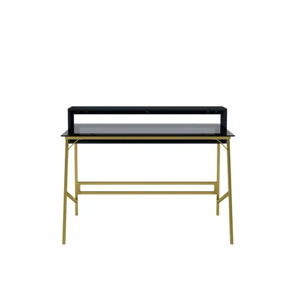 Glass Desk with Storage - Gold, Smoked Glass