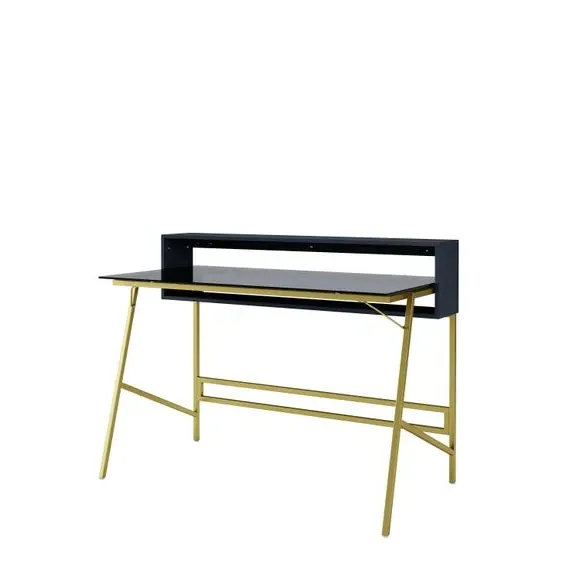 Glass Desk with Storage - Gold, Smoked Glass