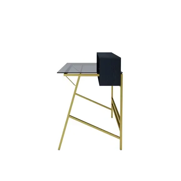 Glass Desk with Storage - Gold, Smoked Glass