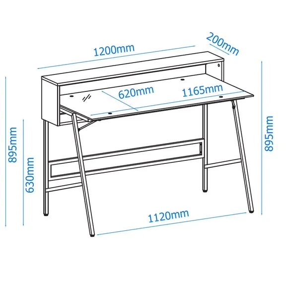 Glass Desk with Storage - Gold, Smoked Glass